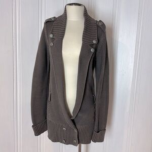 COMPTOIR DES COTONNIERS Taupe Cotton Military-Style Long Cardigan